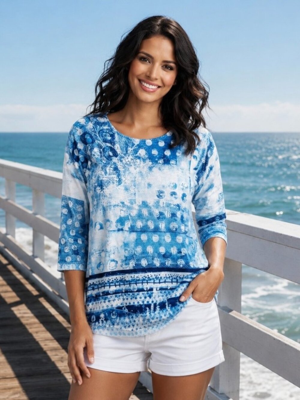 CHRISTOPHER BANKS Women's Top Sz SP Blue Sparkly Studs Blouse Boho Artsy Knit